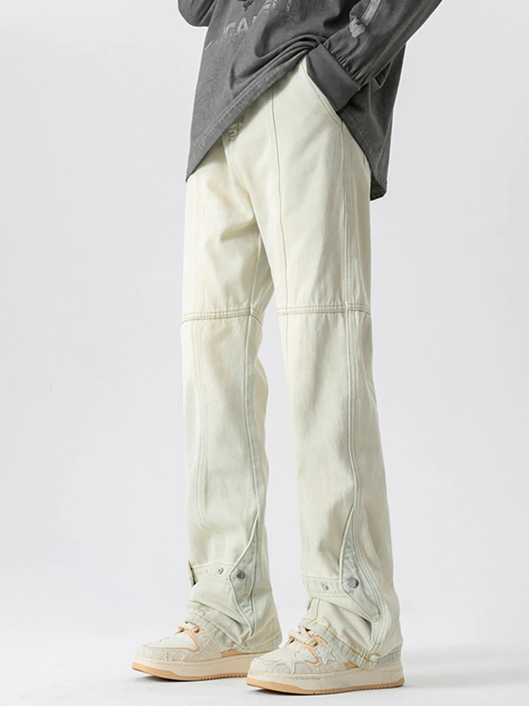 

Американские ретро-джинсы-клеш для мужчин и женщин, летние тонкие, в уличном стиле, на пуговицах, прямые, свободные повседневные брюки, широкие джинсы