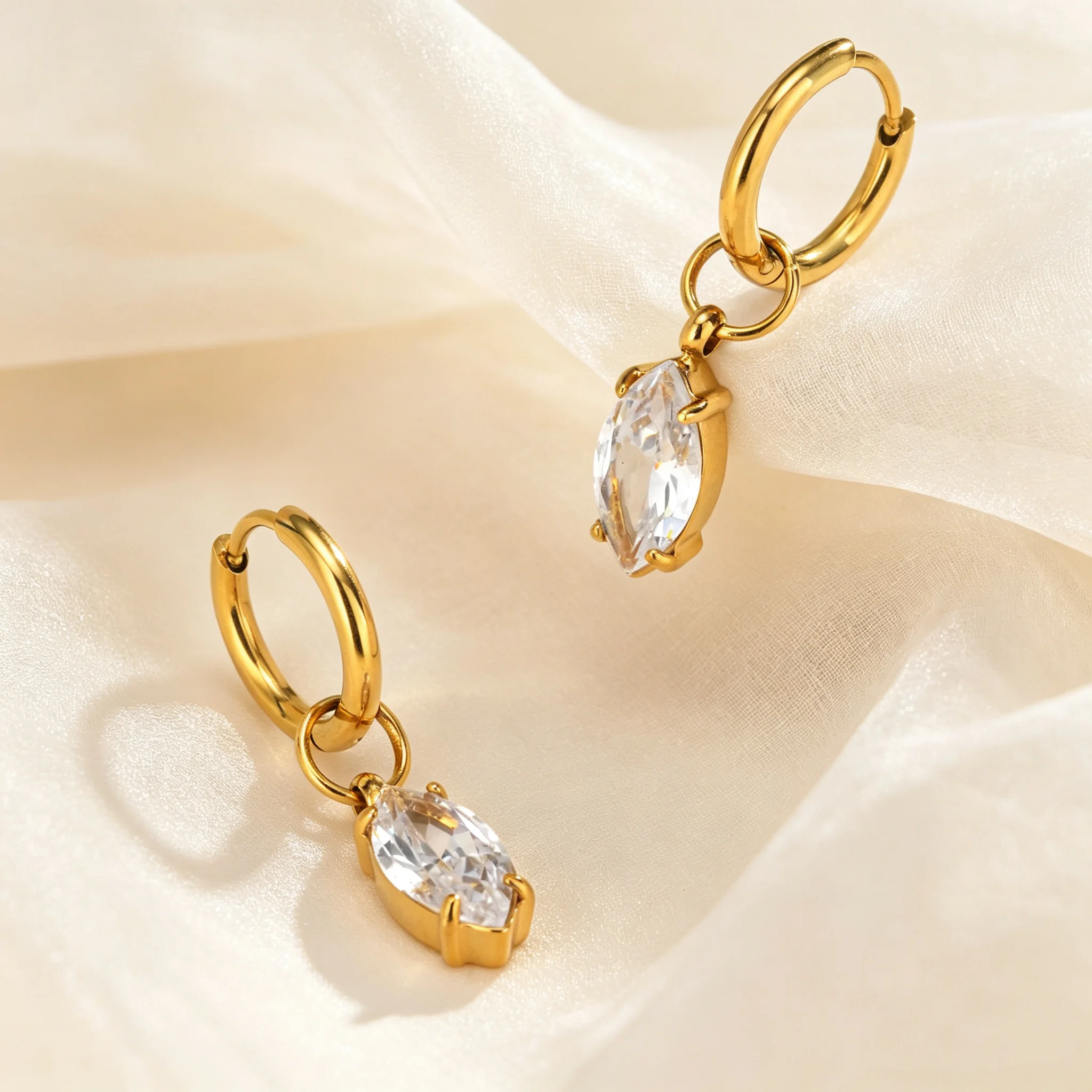 Classic Delicate Zircon Drop Earrings For Women 18K Gold Plated Stainless Steel Earrings Hypoallergenic Fashion Jewelry
