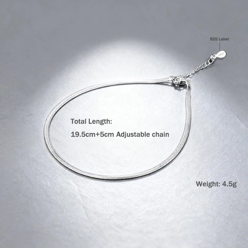 Classic Simple Flat Snake Bones Anklet Women 925 Sterling Silver Jewelry Punk Rock Unisex Glossy Blade Style Bracelet Foot Chain view 2