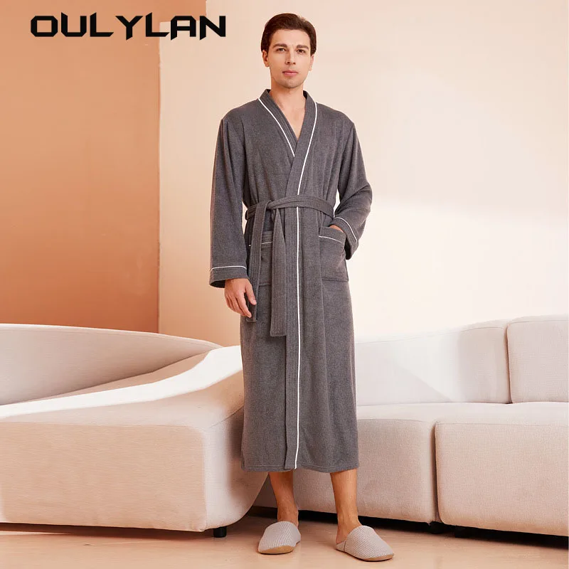 Thin Robe Shower Quick-Drying Bathrobe 2024 Autumn Winter Solid Bathrobe Warm  Robe Soft Terry Towel  Bathrobe