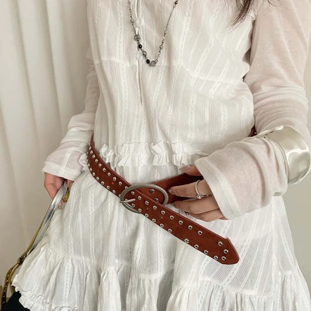 

Аксессуары для юбок Регулируемый пояс с заклепками Джинсы в стиле панк Декор Y2K Широкий пояс Американский стиль Ретро пояса из искусственной кожи Вечерние