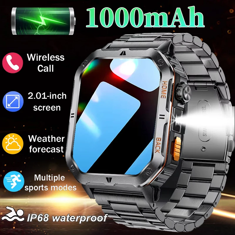 

New Military Outdoor Smart Watch GPS Motion trajectory 2.01"HD Screen 1000mAh Battery Flashlight Waterproof Sports Smartwatch