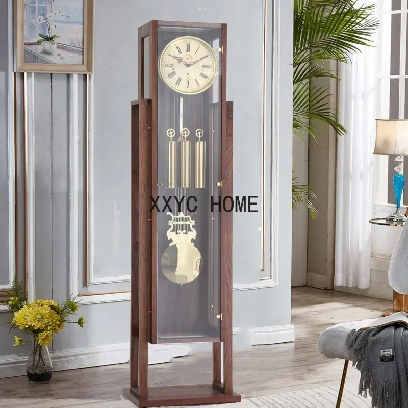 the Grandfather Clock Living Room Villa Household Mechanical Large Clock Retro Standing Grandfather  Chinese Pendulum Clock