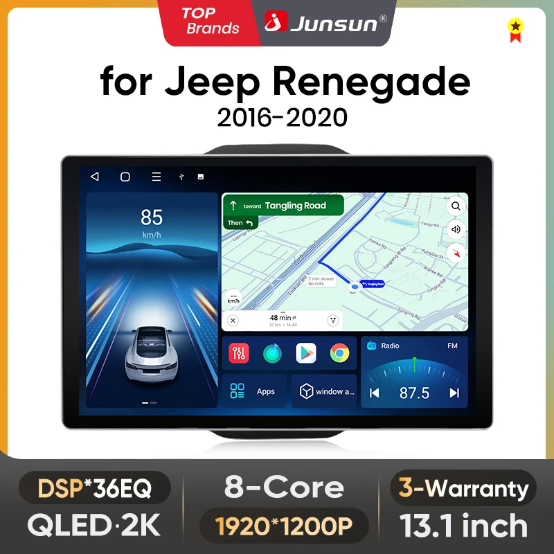 Image of Junsun 13,1 zoll QLED Android Drahtlose CarPlay Auto Auto Radio Für Jeep Renegade 2016-2020 Intelligente Systeme DSP SWC RDS GPS FM