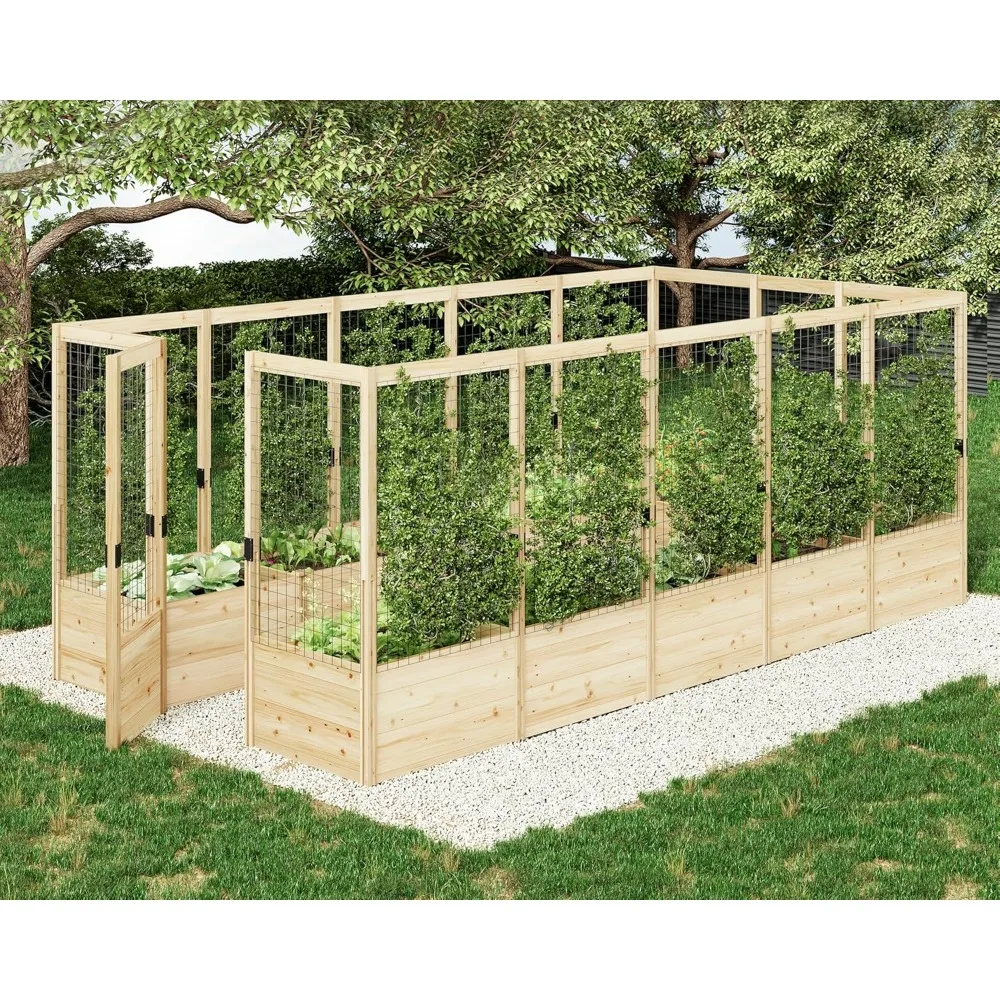 

U-Shaped Raised Garden Bed with Deer Proof Fence, 7.5Wx15Dx6H Outdoor Wooden Raised Garden Bed Planter with 19" Depth Planter B
