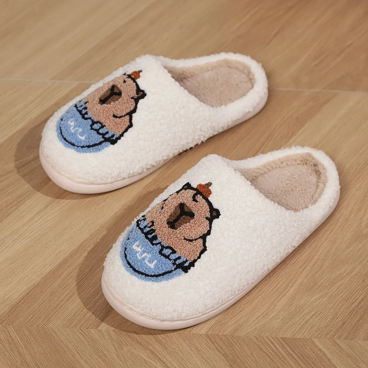 Smile 2024 Winter New Warm Comfortable Cotton Slippers Non-slip  Cute Cartoon Fluffy Soft Indoor Slippers Wool Cotton Slippers