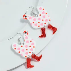 Cute Love Heart Hen Acrylic Drop Earrings for Women New Lovely Cartoon Boots Chicken Peach Earring Jewelry Valentine's Day Gifts