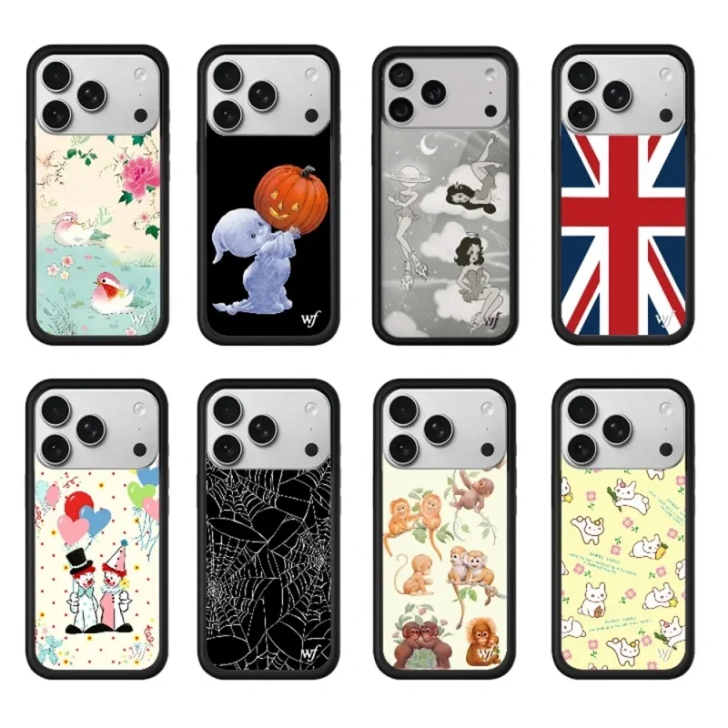 Wildflower INS Niedliche Mondmädchen Handyhülle für iPhone 17 16 15 14 13 12 Pro Max Plus Air Cartoon Hase Affe WF Polka Dot Cover ﻿
