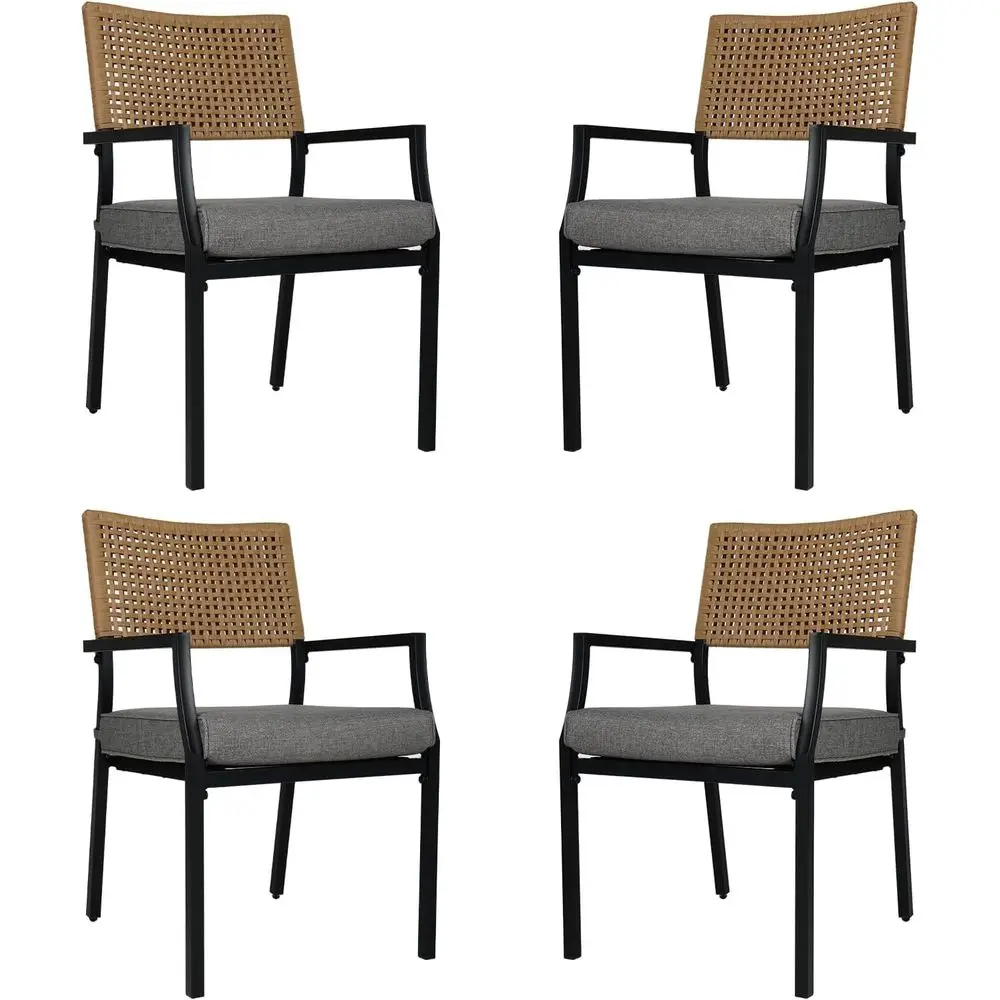 

4-Piece Stackable Wicker Patio Dining Set with Cushions for Outdoor, Garden, and Poolside Use