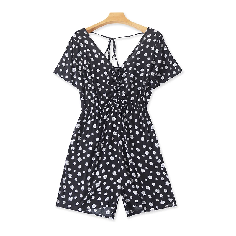 

Faionable Versatile Batwing Sve Jumpsuit V-Ne Print Summer New Bal Matching Set Straight Cut mid Waist ort Pants