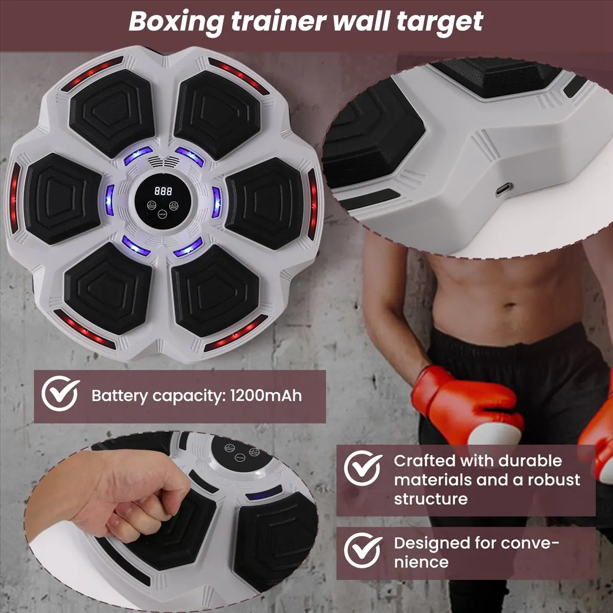 

BaoBao-музыкальный боксерский автомат для тренировок по боксу, умная боксерская игра для детей и взрослых, домашнее оборудование для тренировок, серый цвет