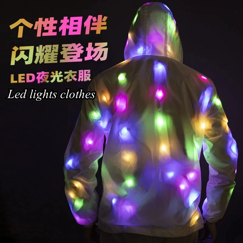 Led lights Clothes Luminous Men Women Jacket Hooded Pants Carnival Dance Performance Flash Fancy Night Running Led Costume