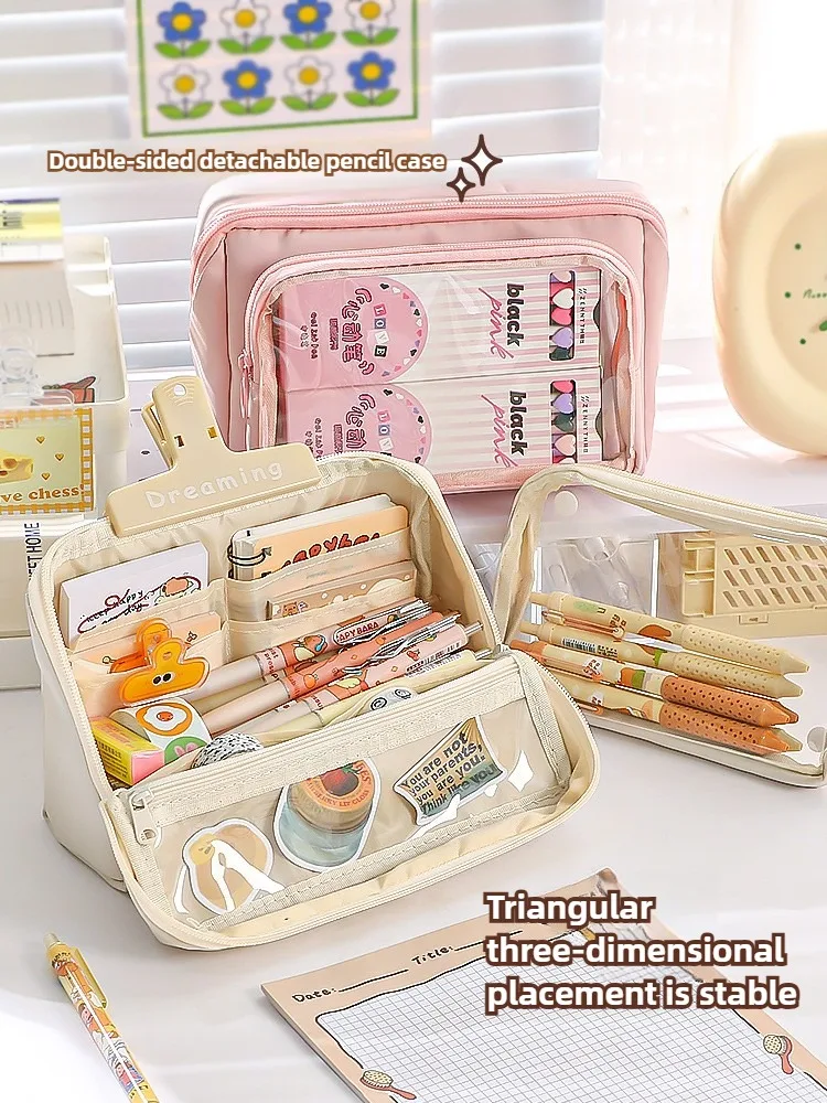 9-lagiges, doppelseitiges, abnehmbares Stiftetui mit großer Kapazität, einfache dreidimensionale Flip-Briefpapiertasche, multifunktionale Aufbewahrungstasche – Detail 2