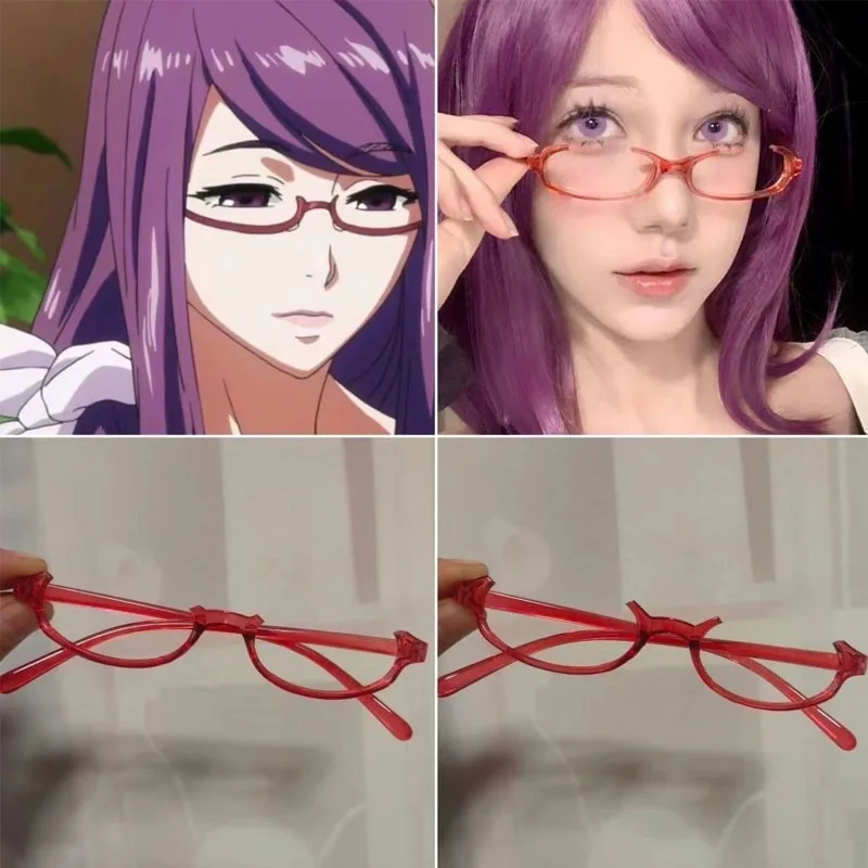 Anime Tokyo Ghoul Character Kamishiro Rize Cosplay Red Glasses Role Play Half Frame Eyeglass Without Lens Accessories Eyewear