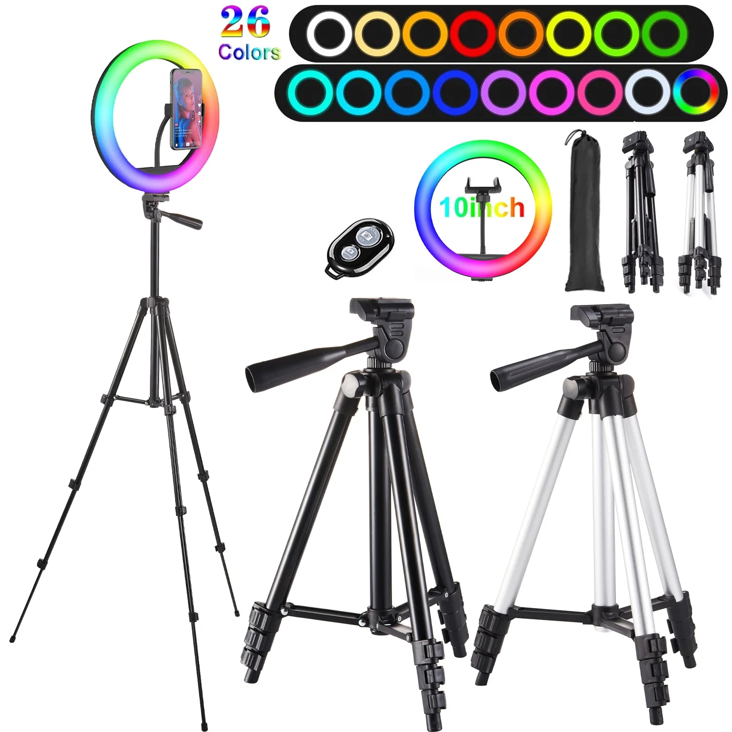 10in RGB Selfie Ring Light Tripod LED Fill Light Photography RingLight Phone Stand Holder Circle Lamp Trepied Streaming YouTobe