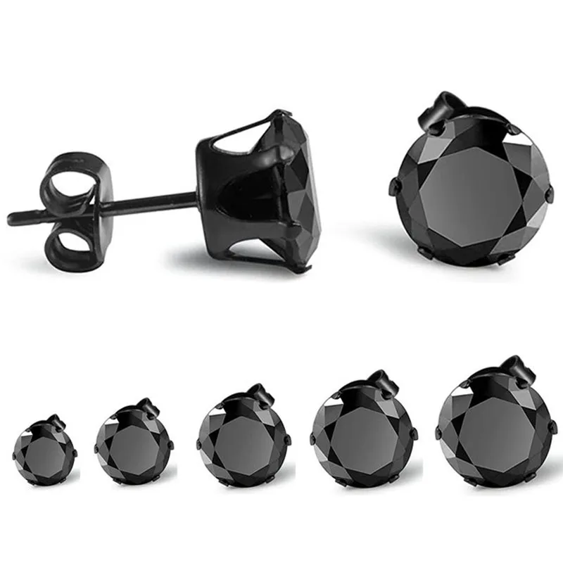 1 Pair 2/3/4/5/6/7/8mm Crystal Stud Earring For Men Women Stainless Steel CZ Zircon Stud Earrings Ear Piercing Jewelry