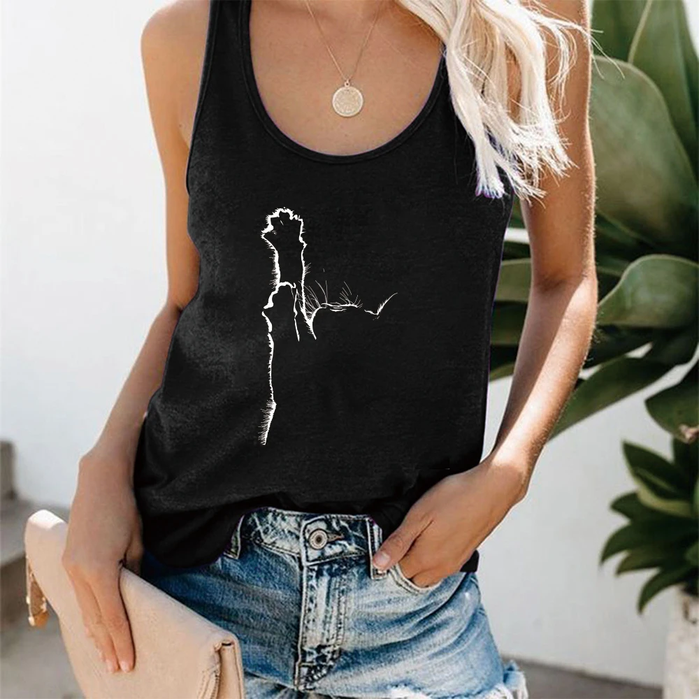 Women Clothes Harajuku Casual Sports Fitness Vest Haut Funny Cat Print  Tank Top Sleeveless Summer Loose Tops