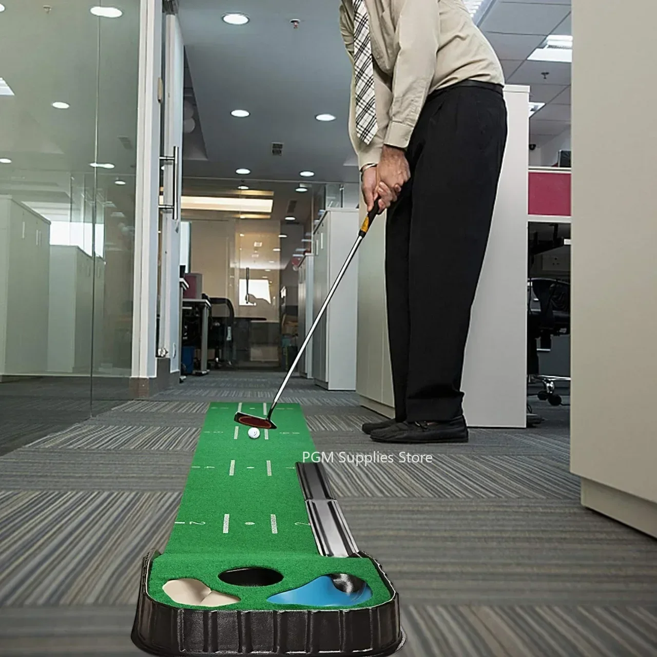 PGM-alfombra verde de Golf para interiores, tapete de Putter, juego de práctica, retorno de pelota