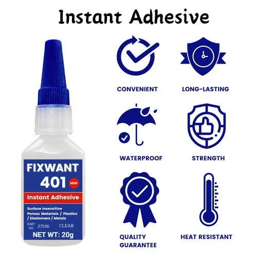 Imagen 2 del producto Pegamento de unión rápida instantánea 401 406 480 495 460 496 pegamento fuerte adhesivo resistente a altas temperaturas para Metal plástico PVC 20g