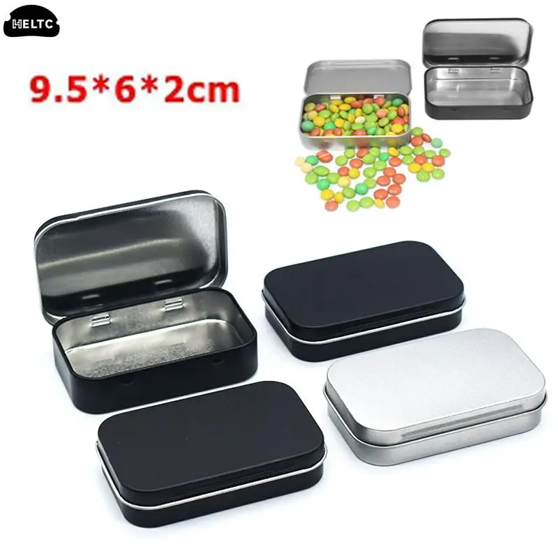 1PCS Small Empty Metal Tin Silver Black Rectangular Flip Storage Box Case Organizer for Money Coin Candy Key Container Jar Cans