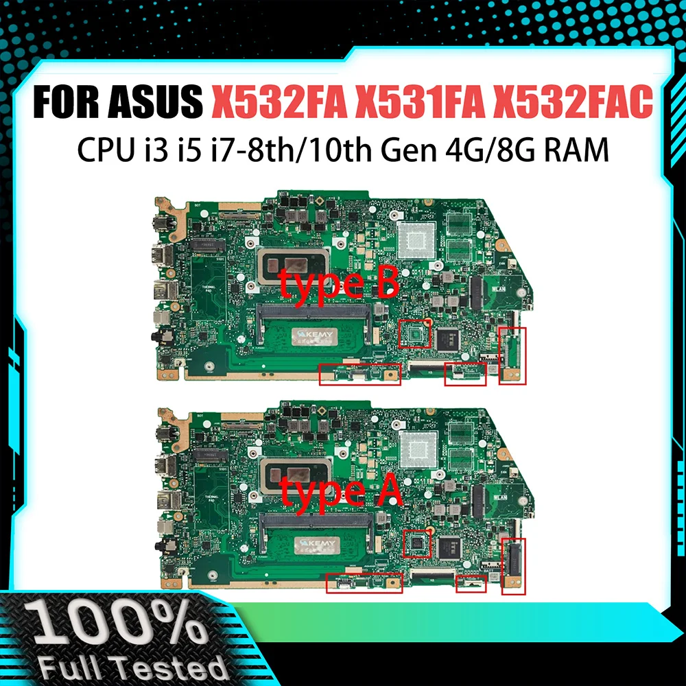 

Computer Mainboard For Asus X531FL X532FLC X532FAC X531F X532F S531F Laptop Motherboard With i3 i5 i7 8th 10th CPU 4G 8G RAM