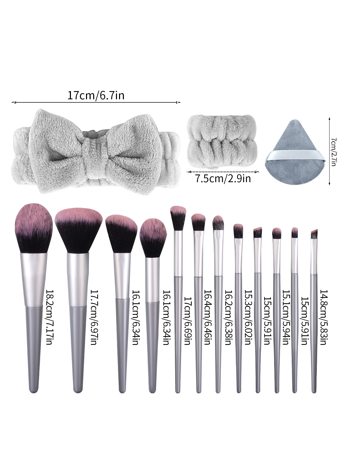 Juego de brochas de maquillaje multifuncionales, 17 Uds., banda para el pelo súper absorbente, juego de limpieza y esponja triangular suave para polvos