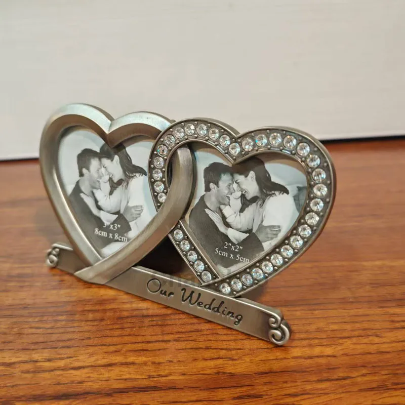 Heart-shaped Zinc Alloy Couple's Wedding Anniversary Metal Photo Frame for 3*3inch and 2*2inch