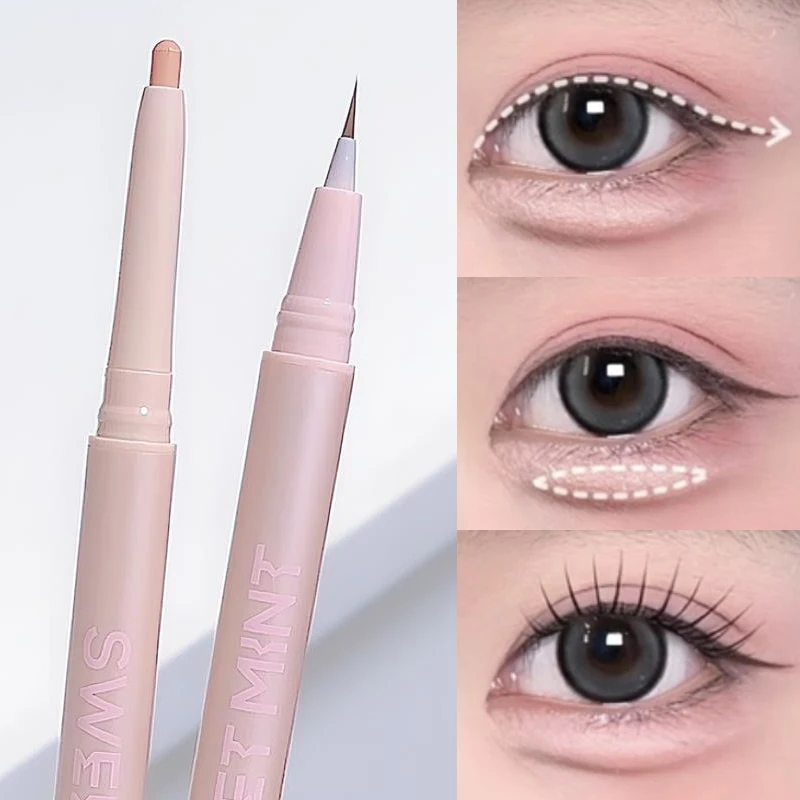Caneta de sombra com brilho fosco, bicho da seda deitado, delineador de brilho natural à prova d'água, duradouro, maquiagem coreana cosméticos, 2 em 1
