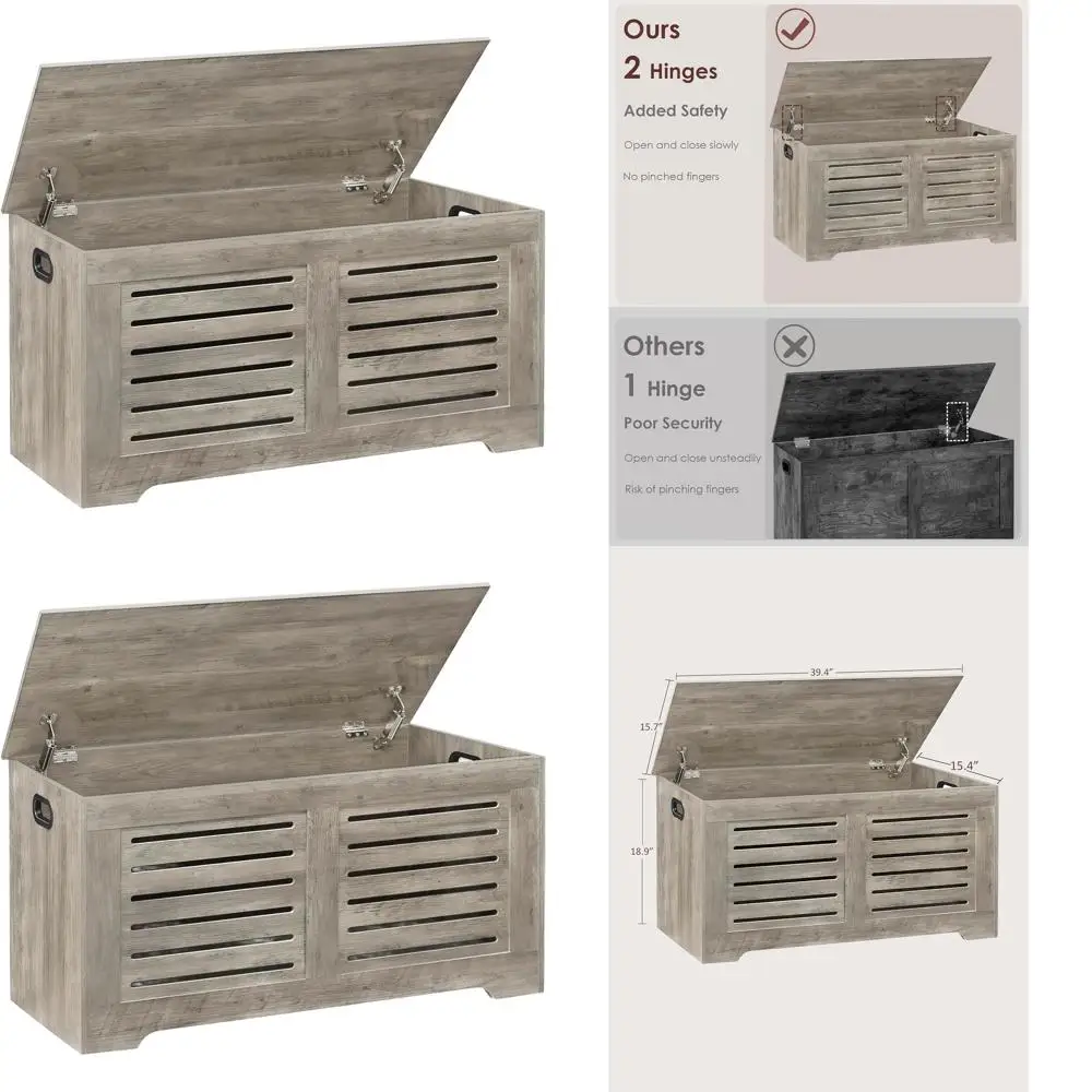 

Большой деревянный комод для хранения с защитными петлями, скамейка для хранения обуви с откидной крышкой в прихожей, прочный багажник для гостиной, спальни, Easy Asse