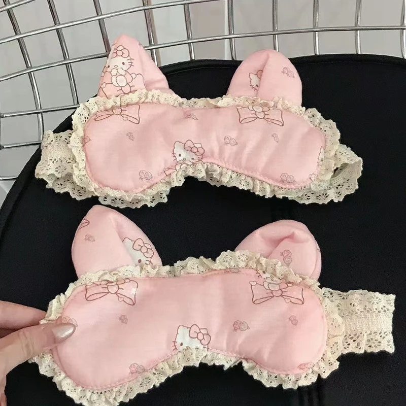 اليابانية Kawaii الوردي الدانتيل الملاك مرحبا كيتي قناع عين التعتيم لطيف الحلو المنسوجات المنزلية المنتج النهائي الديكور هدية عيد ميلاد #1