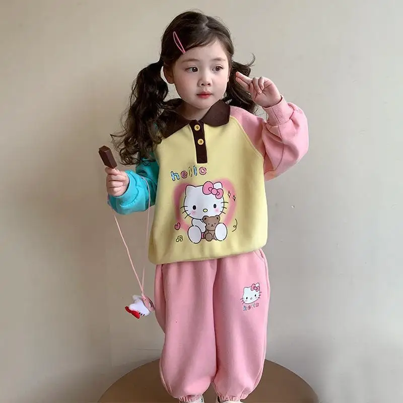 Sanrio Hello Kitty Girls Sweatshirt and Pants 2Pce Set Spring and Autumn Fashion Comfortable Kawaii Dopamine Sports Set Trendy