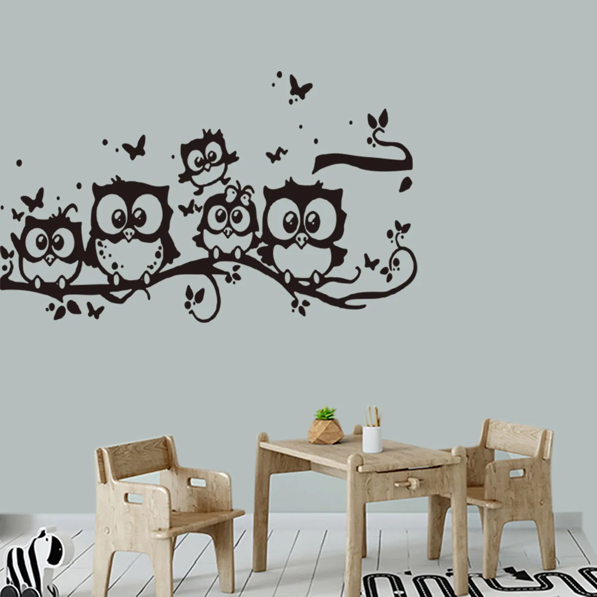 New Design Owl Play Butterflies Wall Sticker Removable House Decoration Decals for Bedroom Living Room Walls Decor