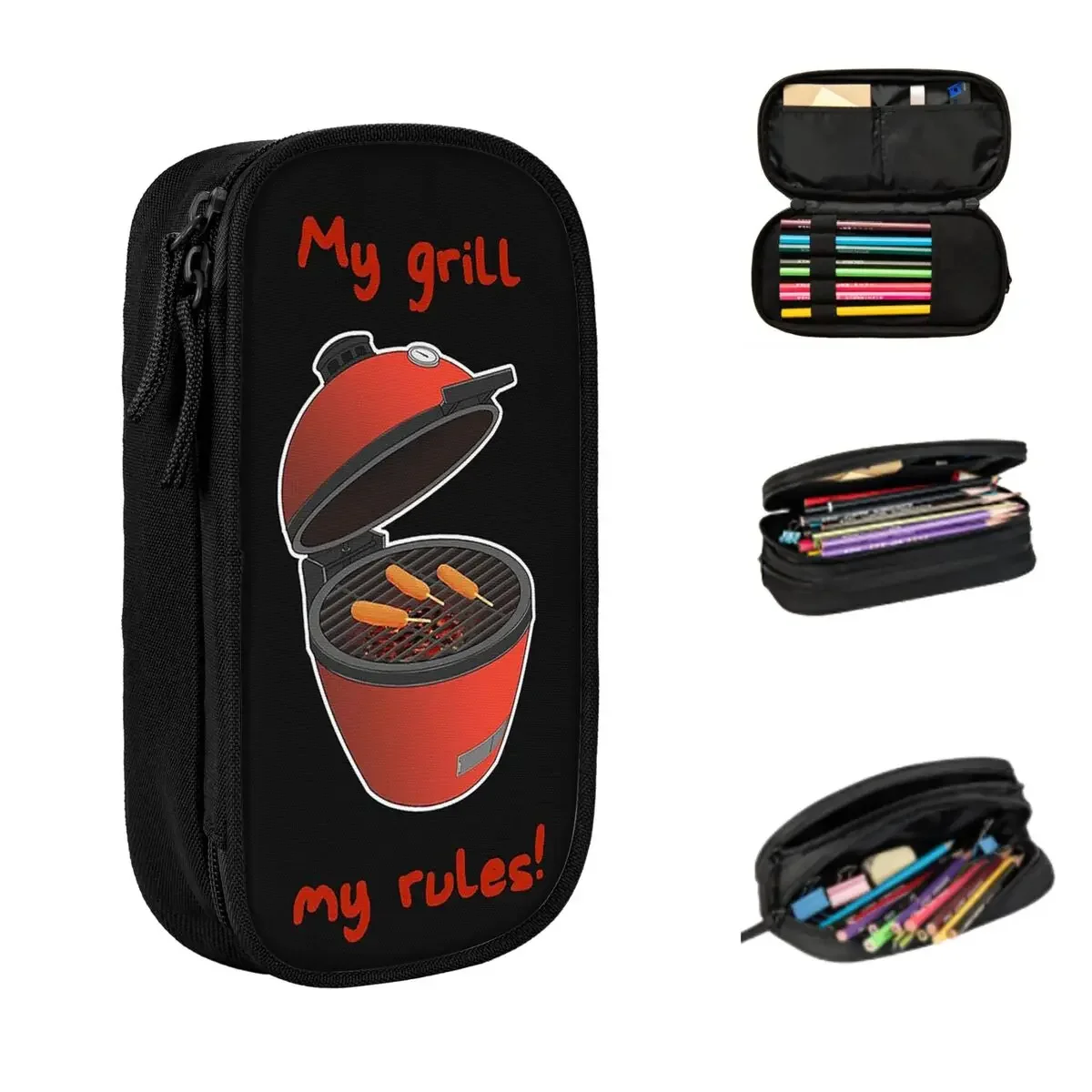 Kamado Joe BBQ Grill And Smoke Pencil Cases Large Storage Pen Bags Pen Box Pencil Pouch For Boys Girls Students Stationery