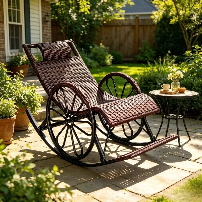 Sillón mecedora de ratán para adultos, sillón reclinable de ocio para exteriores, silla columpio para siesta para sala de estar, balcón, relajación para personas mayores