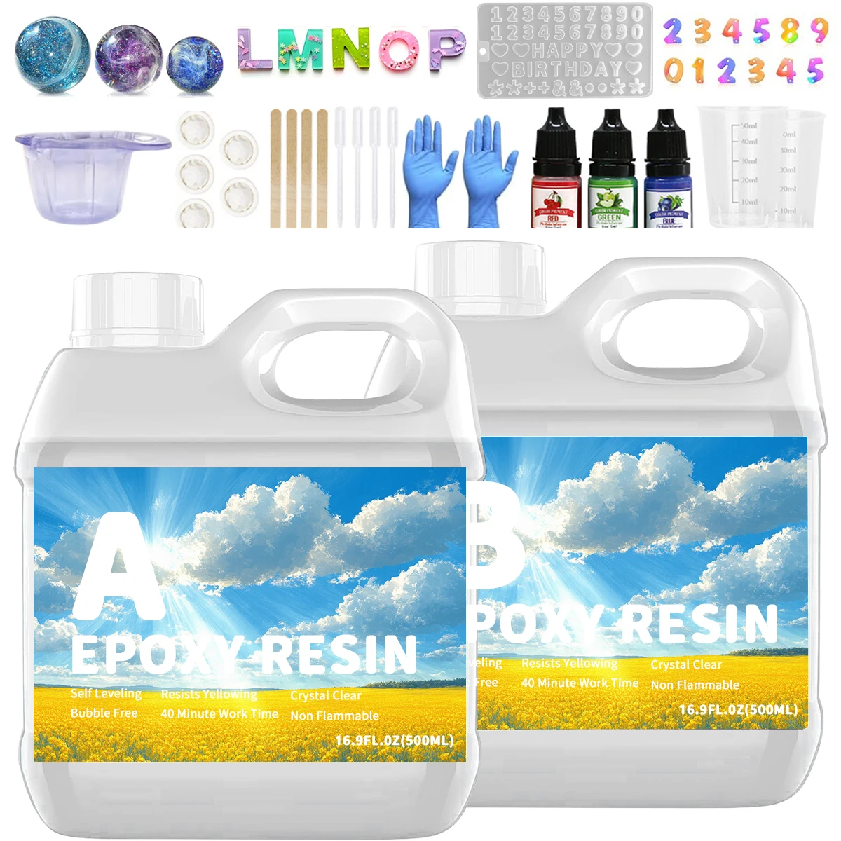 

1:1 Ratio Epoxy Resin Kit Anti-Yellowing Newly Formulated Crystal Clear Epoxy Resin for Casting Molds DIY Jewelry Resin Art Tool