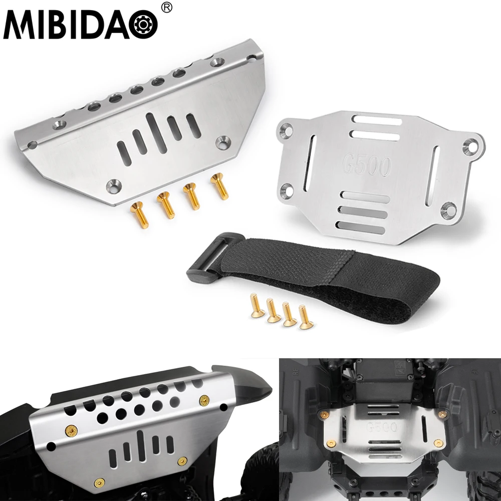 MIBIDAO Stainless Steel Battery Mounting Plate Tray Holder Front Bumper Protector For 1/10 TRX-4 TRX4 RC Crawler Car