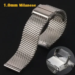 1.0mm 0.6mm Milanese Mesh Watch Band 18mm 20mm 22mm 24mm Stainless Steel Bracelet 3mm Thick Strap Heavy Wristband with free tool