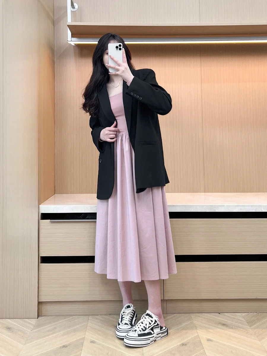 

Женский повседневный свободный костюм-жакет Juu Studio больших размеров, весна-осень, новая модель, стройнящая верхняя одежда с длинными рукавами и пуговицами