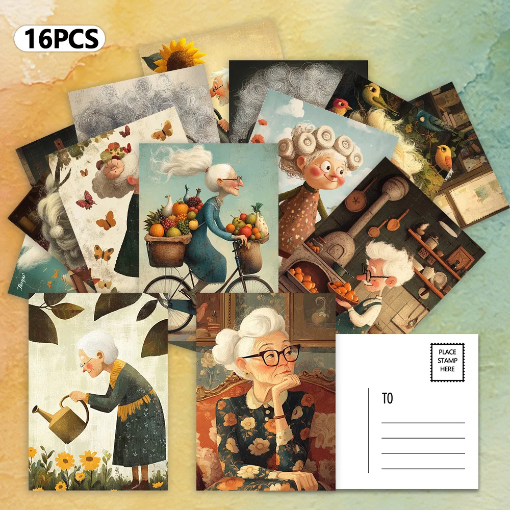 

16pcs Warm Elderly Postcards,New Year Gifts, Christmas Gifts, Living Room Decoration, Bedroom Decoration, High-Quality Cardstock