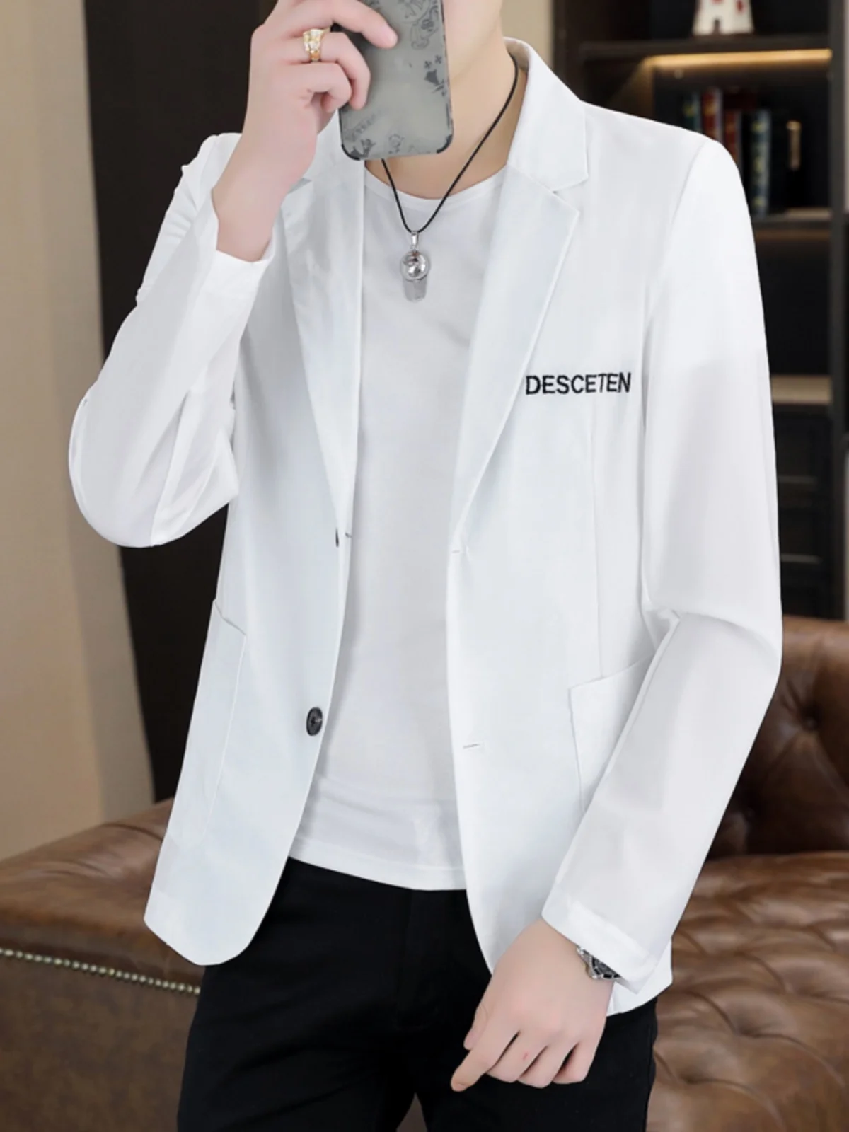 

Ice Silk Men's Lightweight Casual Sun Protection Elastic Small Suit Spring Autumn Single West Jaet Summer Faion Outerwear