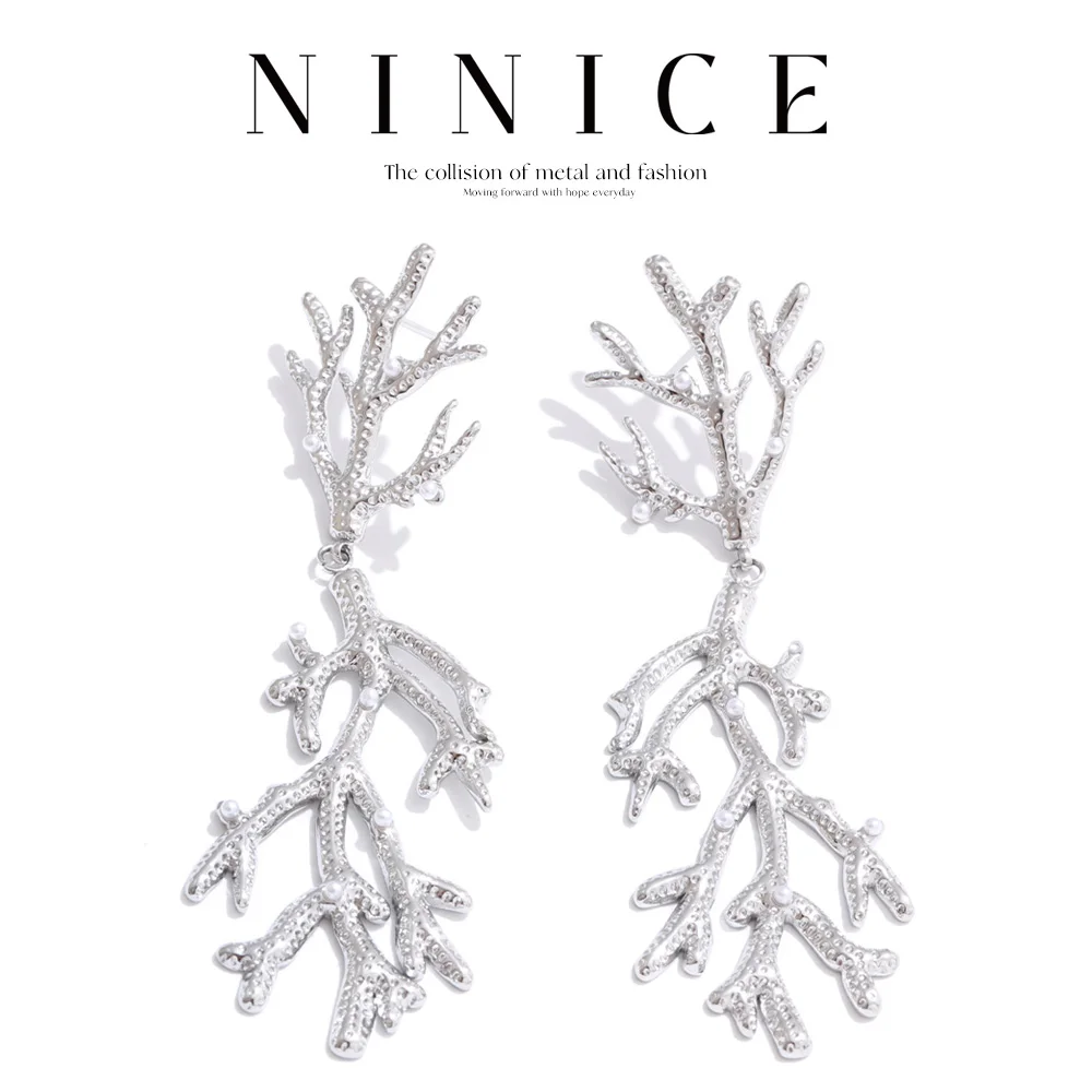 NiNice Earrings Stainless Steel Carefully Selected Jewelry Plant Leaves Large Pendant Exaggerated Suitable Party Gifts New