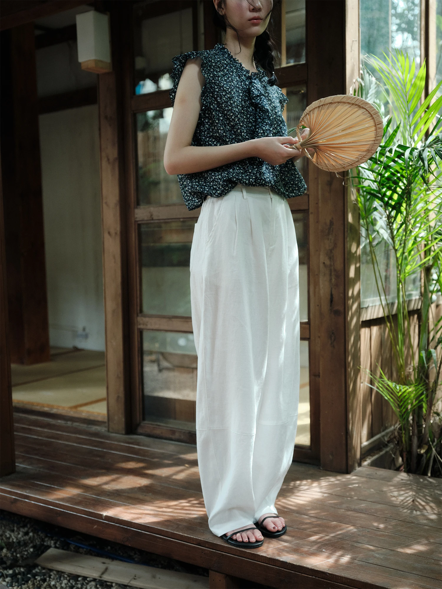 

Say And Mountain ten Balloon Pants f Elastic Waist Loose Fit Wide Leg Trousers Dual Tone Drapey Linen High Waist Long P...