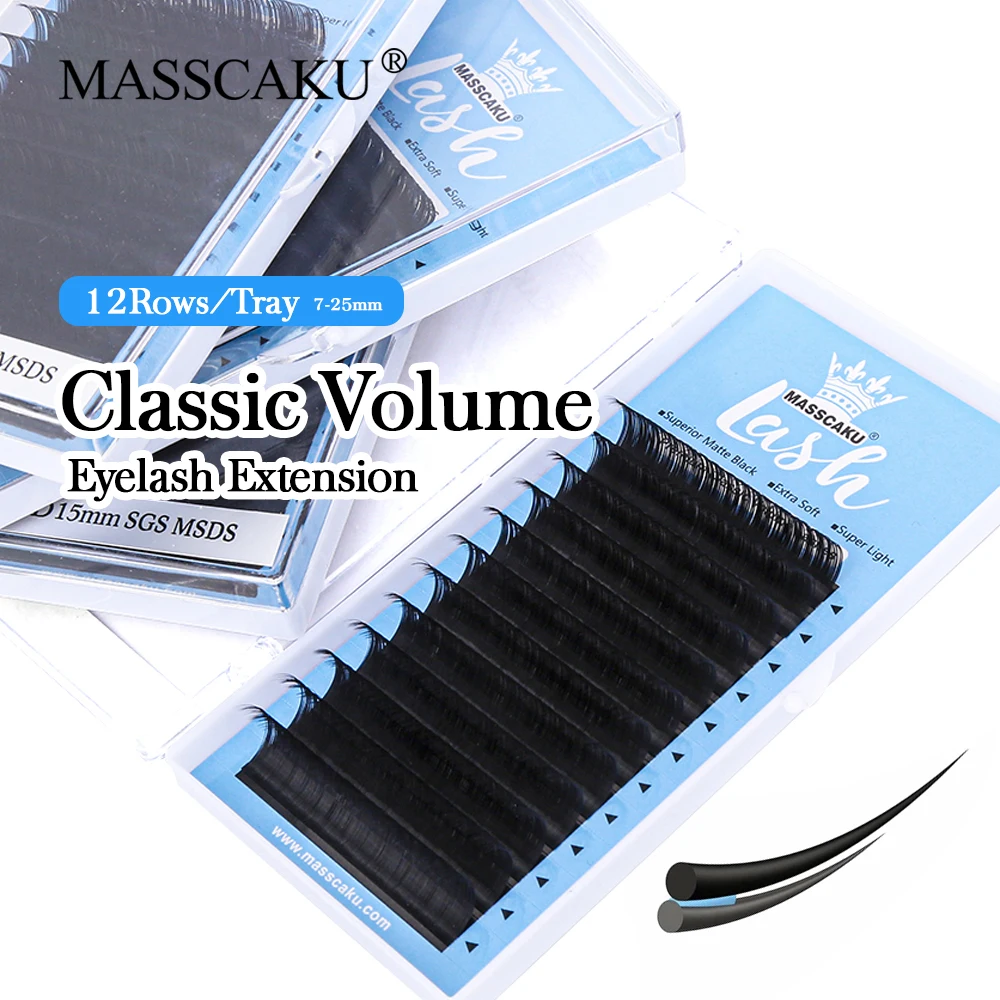 

High Quality Matte Black Cashmere Lashes Extension 12 Rows C D Curl 0.07/0.10mm Premium Faux Mink Classic Volume Eyelashes Tray