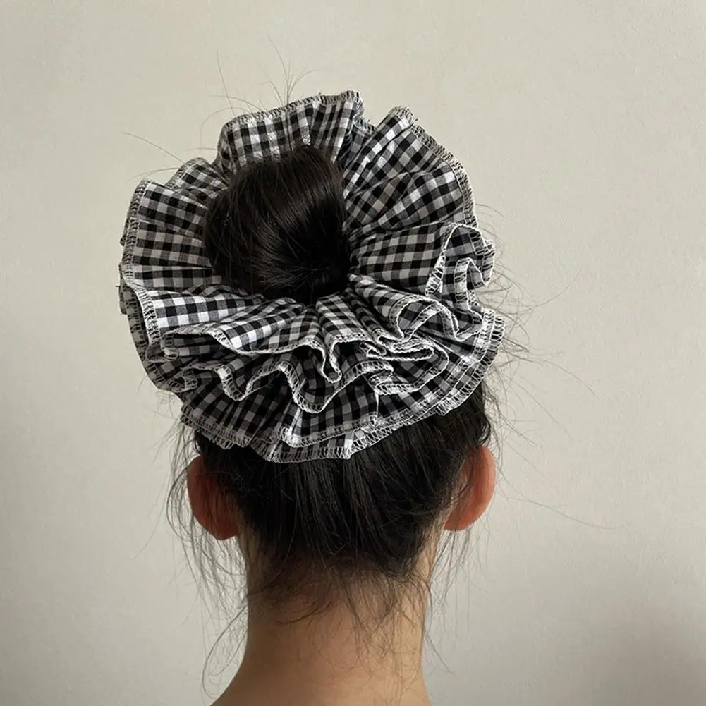 Andy Hit Color Hair Rope For Women Checkered Four Layer Edge Large Intestinal Hair Loop Ponytail Braid Headband Hair M9n4