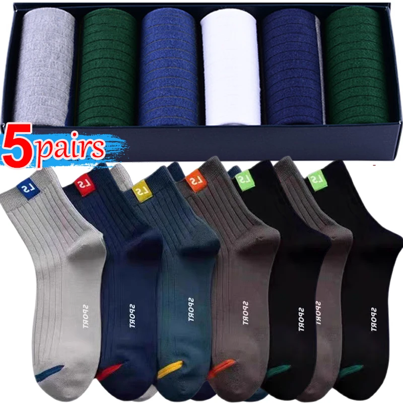 1/5pairs High Quality Men\'s Socks Casual Breathable Run Sports Socks Male Cotton Socks Winter Black Socks Men Large Size 38-45