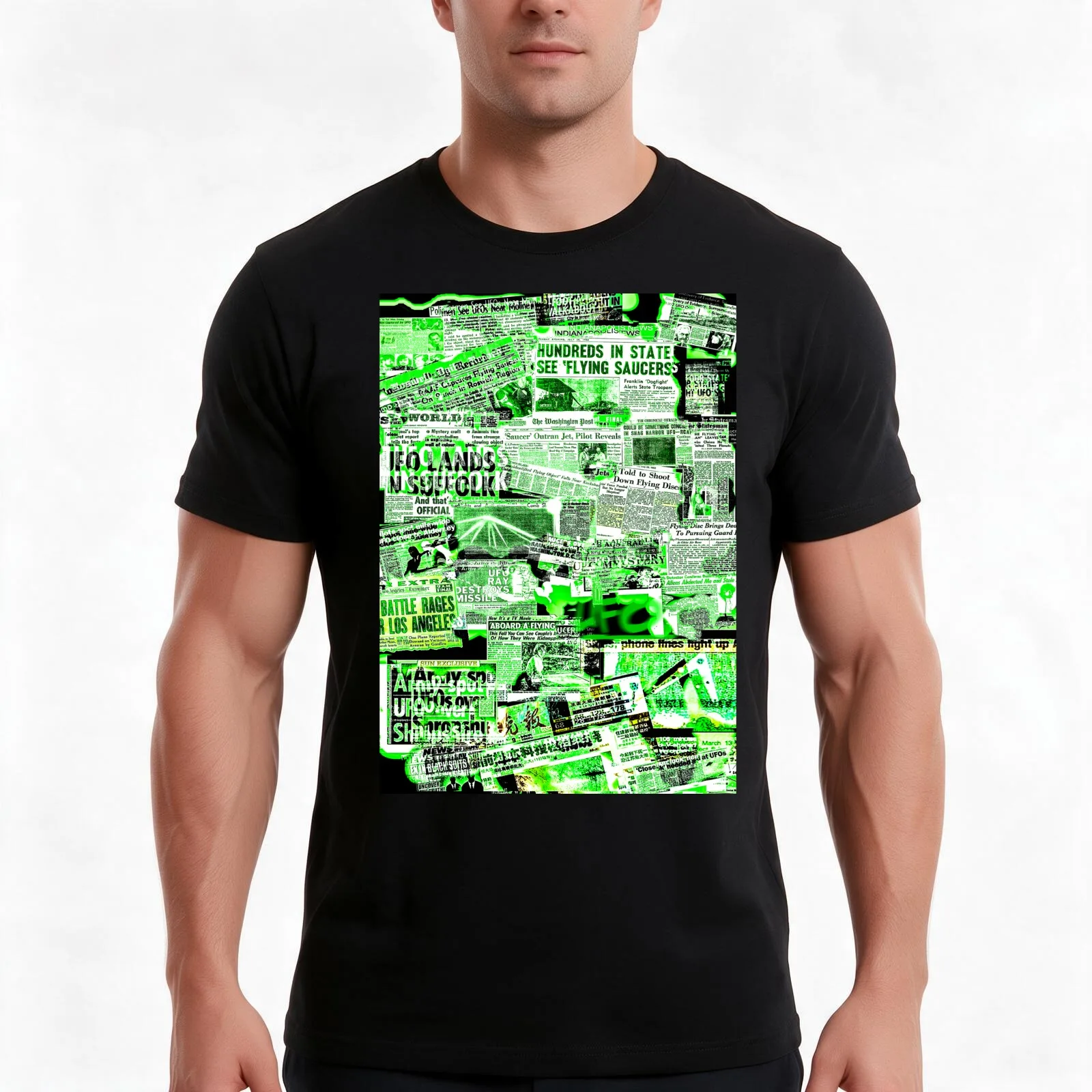 ufo news print biggest cases art alien conspiracy T-Shirt Summer Casual Cotton Tee, Unisex Men Women