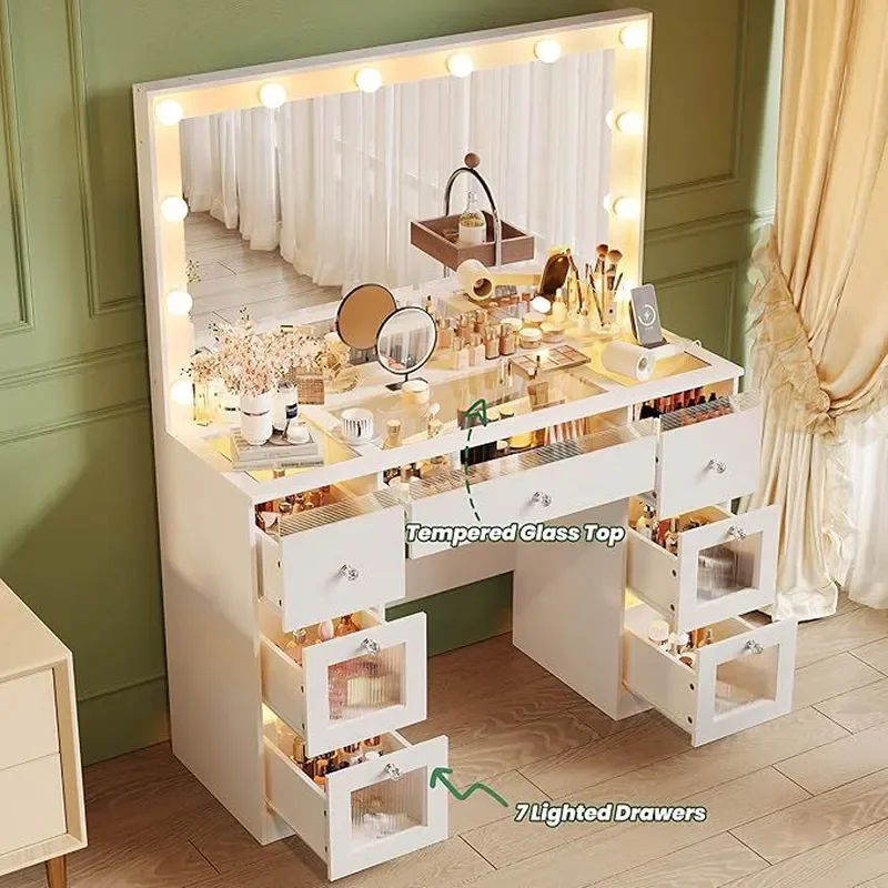 Factory Direct Sales Simple American Household Makeup Table With Light Bulb Storage Dresser Dressing Table