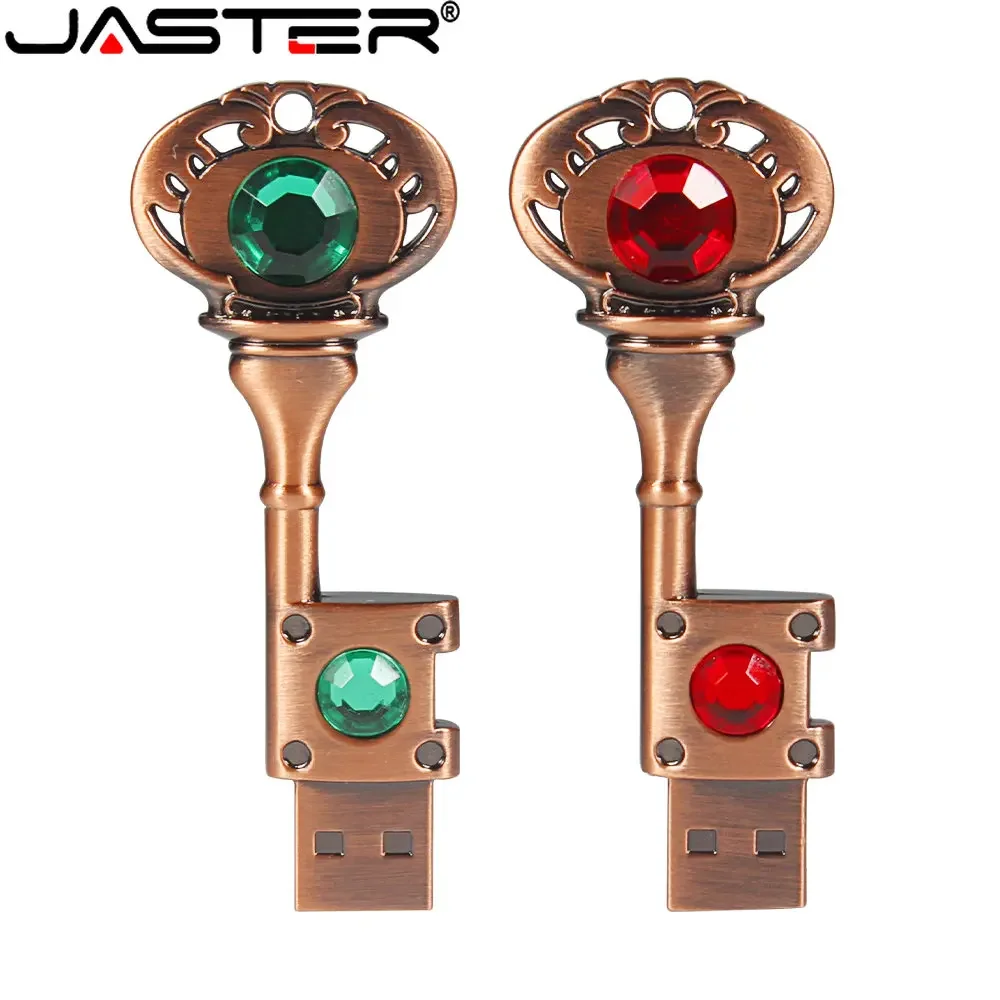 JASTER USB 2.0 Flash Drive 100% Real Creativity Capacity Copper Key 64GB 128GB Green Gem Commemorative Significance Memory Stick