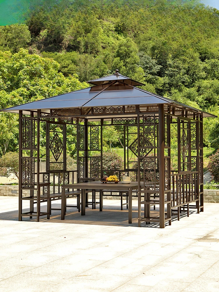 Outdoor gazebo courtyard roof garden leisure pavilion wrought iron awning outdoor farmhouse four-corner awning wind resistance