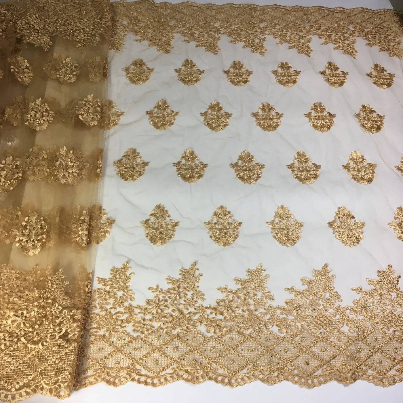 Latest Gold French Tulle Lace Fabric 2023 High Quality African Voile Lace Fabric With Stones Beaded Nigerian Lace Fabric LPP03